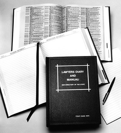 Lawyers Diary and Manual book showing diary pages and listings